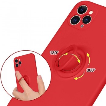 Vennus švelnaus silikono dėklas su žiedu - raudonas (telefonui Apple Iphone 13 Pro)